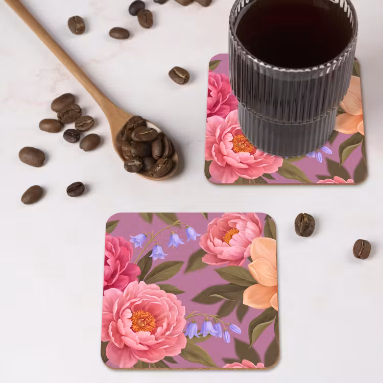 Bloemen - Patroon - Illustratie - Roze onderzetter kurk middel -sfeer2