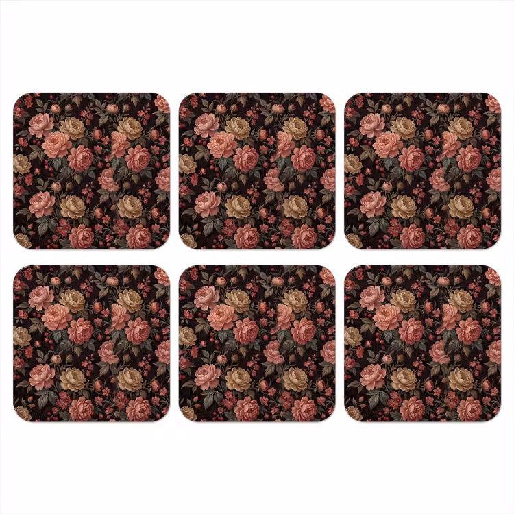 Bloemen - Patroon - Natuur - Vintage - Roze onderzetter kurk middel -3d
