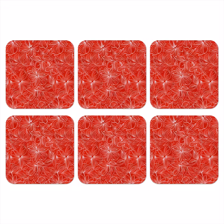 Bloemen - Patroon - Rood onderzetter kurk middel 366 -3d