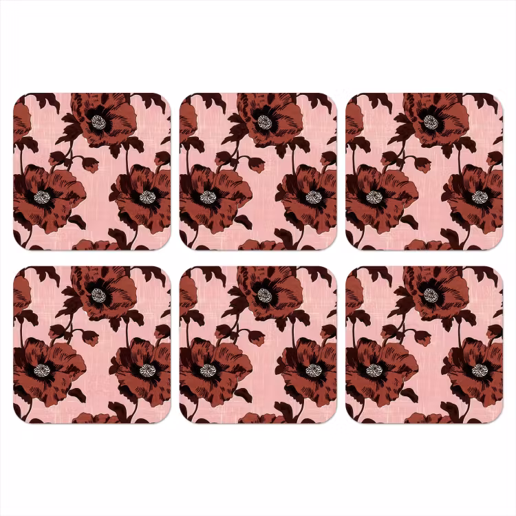 Bloemen - Retro - Rood onderzetter kurk middel 366 -3d