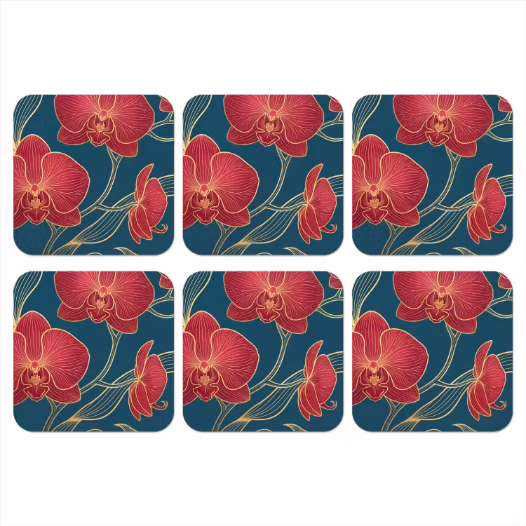 Onderzetter - Bloemen - Rood - Goud - Bloemen - Rood - Goud onderzetter kurk middel