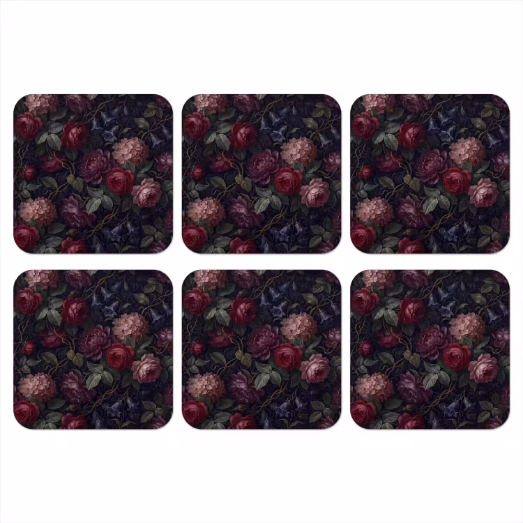 Bloemen - Rood - Klassiek - Donker - Patroon onderzetter kurk middel -3d