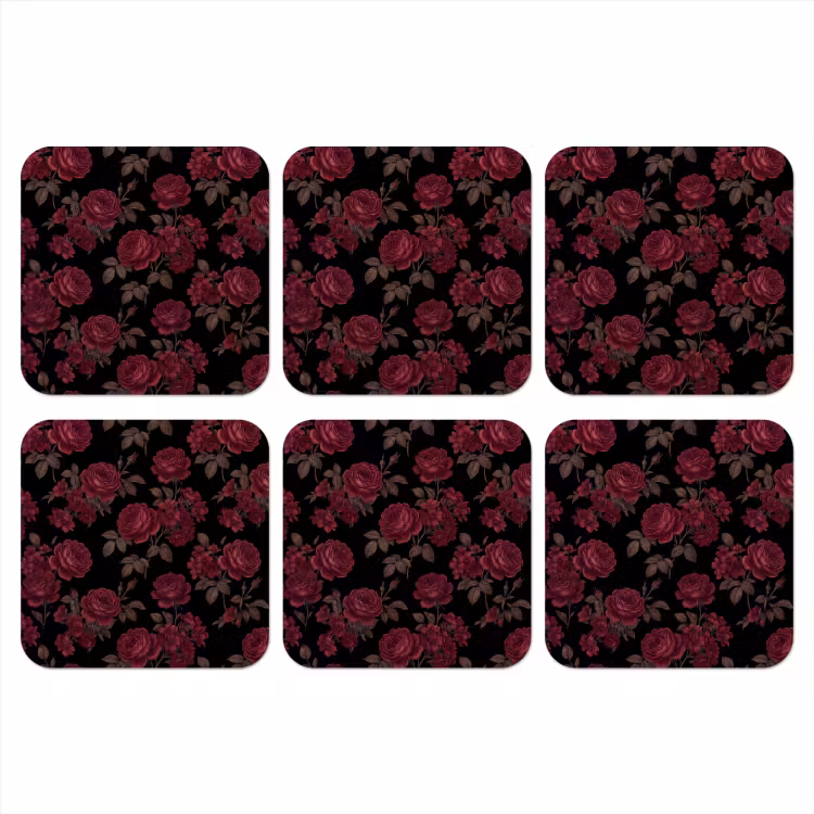 Bloemen - Roos - Patroon - Klassiek - Rood onderzetter kurk middel -3d