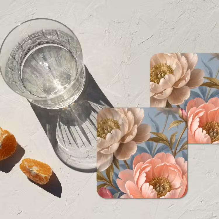Bloemen - Roze - Beige - Modern - Natuur onderzetter kurk middel -sfeer4