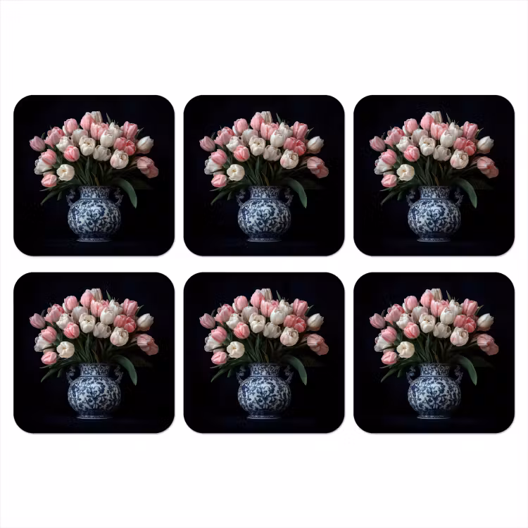 Bloemen - Roze - Tulpen - Vaas onderzetter kurk middel -3d