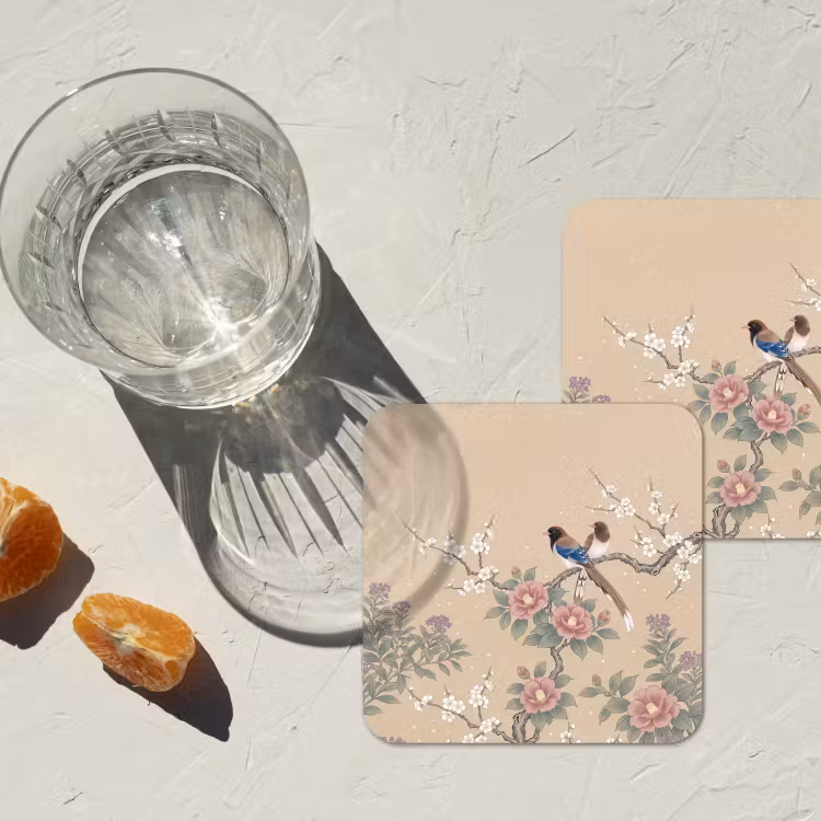Bloemen - Vogels - Bloemen onderzetter kurk middel -sfeer4
