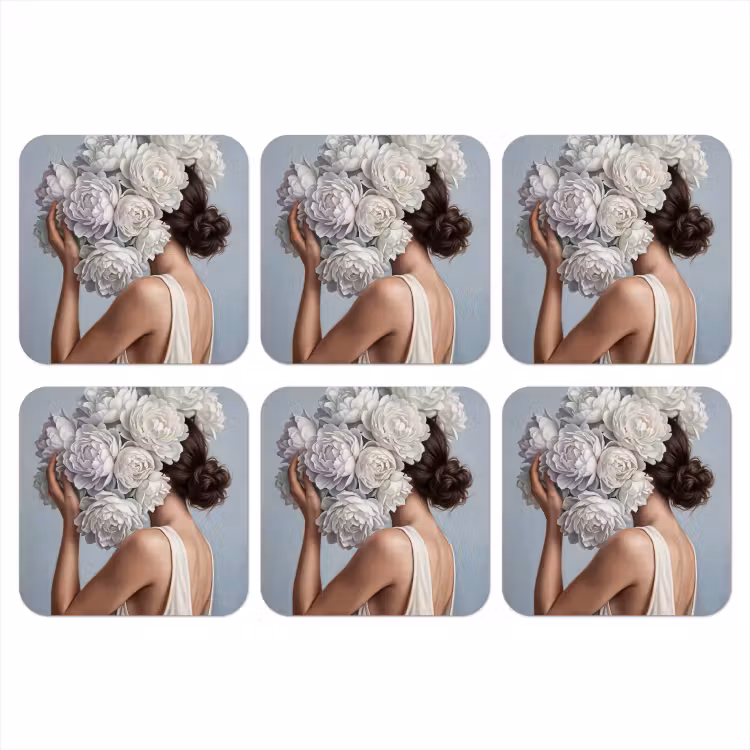 Bloemen - Vrouw - Wit onderzetter kurk middel -3d