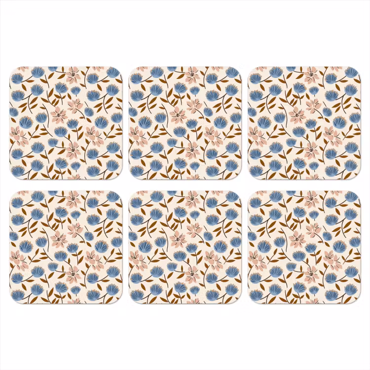 Bloemen - Wild - Blauw onderzetter kurk middel 366 -3d