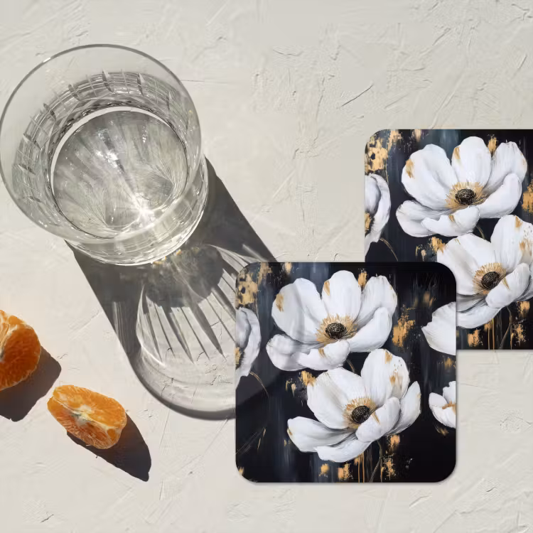 Bloemen - Wit - Abstract onderzetter kurk middel -sfeer4