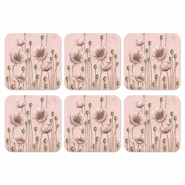 Bloemen - Zomer - Natuur - Aquarel - Roze onderzetter kurk middel -3d