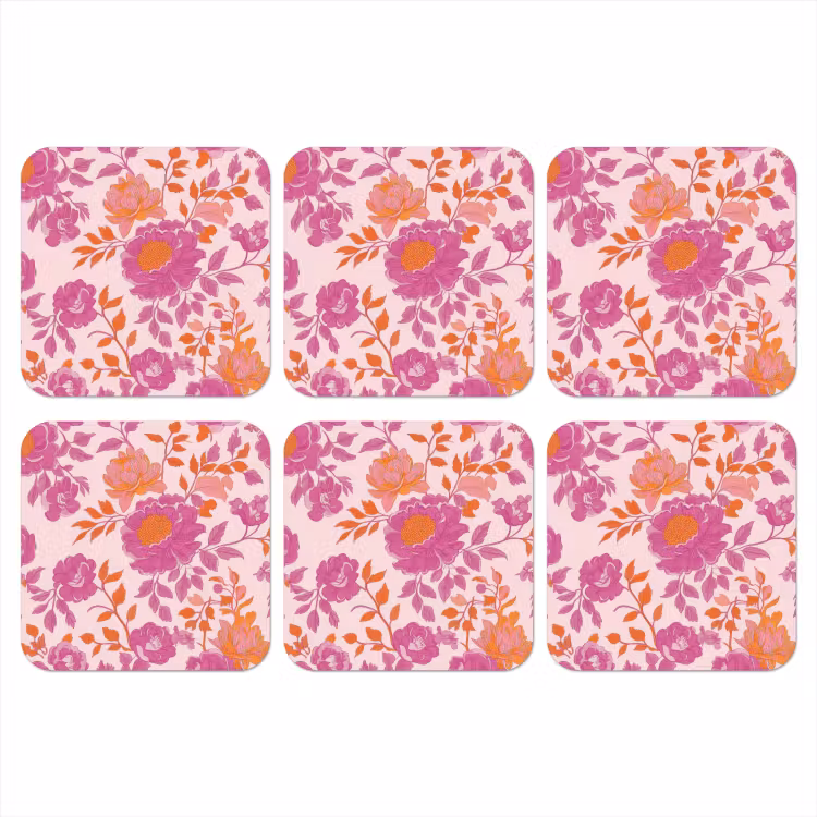 Bloemenpatroon - Roze - Oranje - Bloemen onderzetter kurk middel -3d