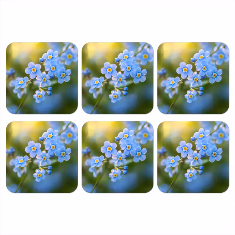 Bloemetjes - Blauw - Vergeet mij nietjes onderzetter kurk middel -3d