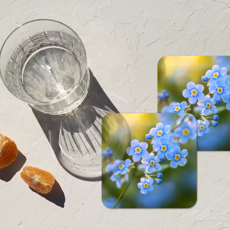 Bloemetjes - Blauw - Vergeet mij nietjes onderzetter kurk middel -sfeer4