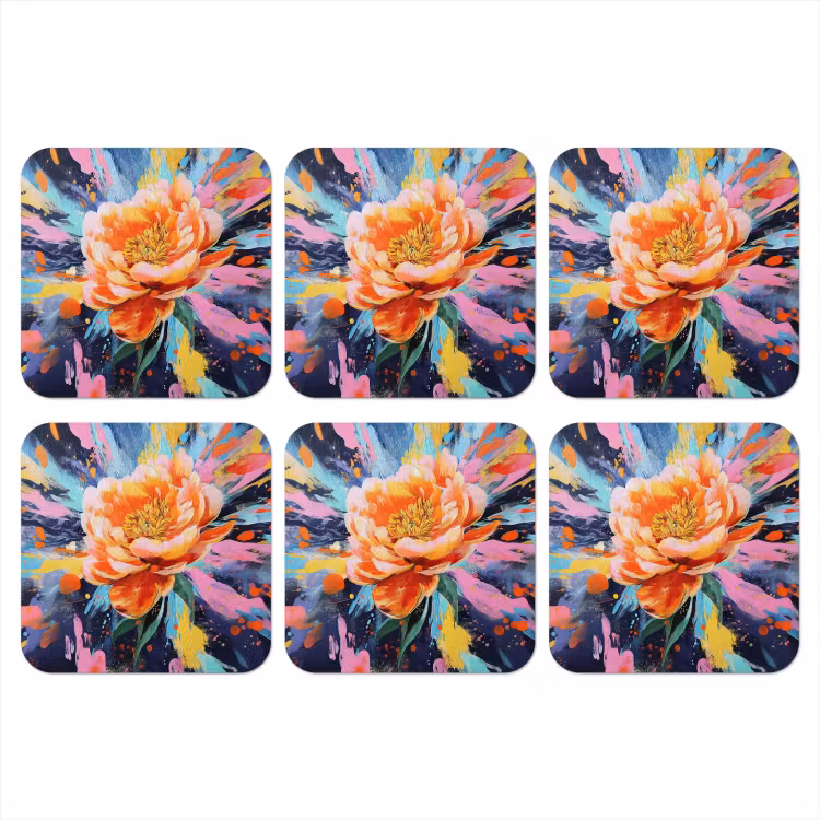 Bloemexplosie - Felle spatten - Dynamisch onderzetter kurk middel -3d