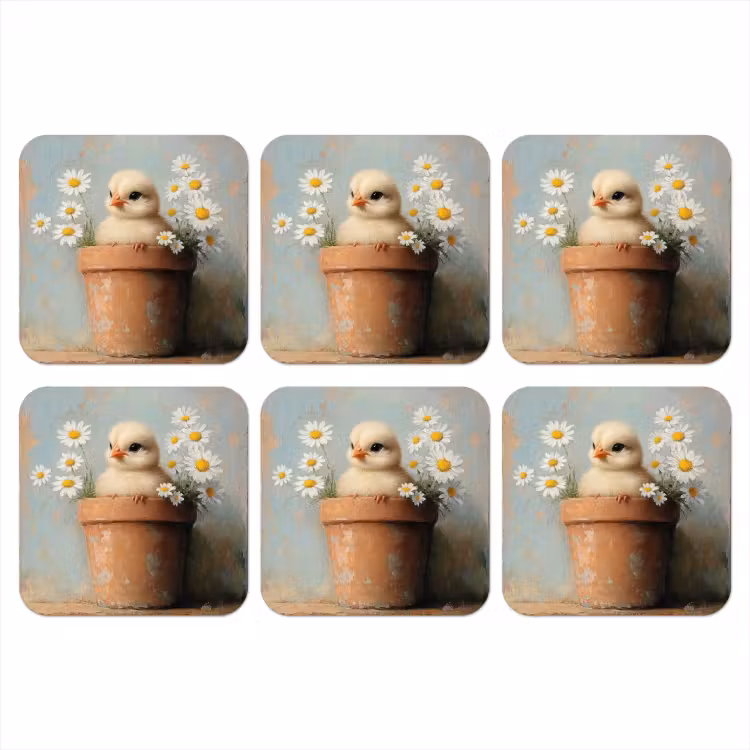 Bloempot - Kuiken - Bloemetjes onderzetter kurk middel -3d