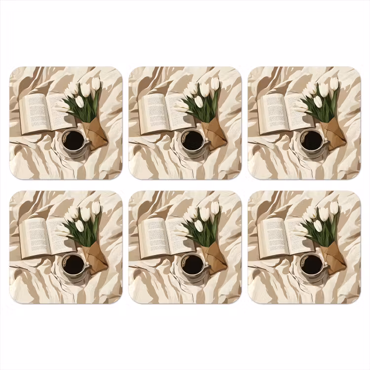 Boek - Illustratie - Tulpen - Koffie onderzetter kurk middel -3d