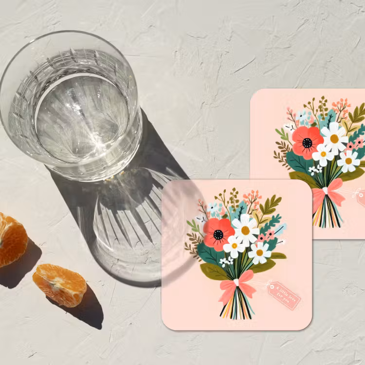 Boeket - Strikje - Kaartje - Quote onderzetter kurk middel -sfeer4