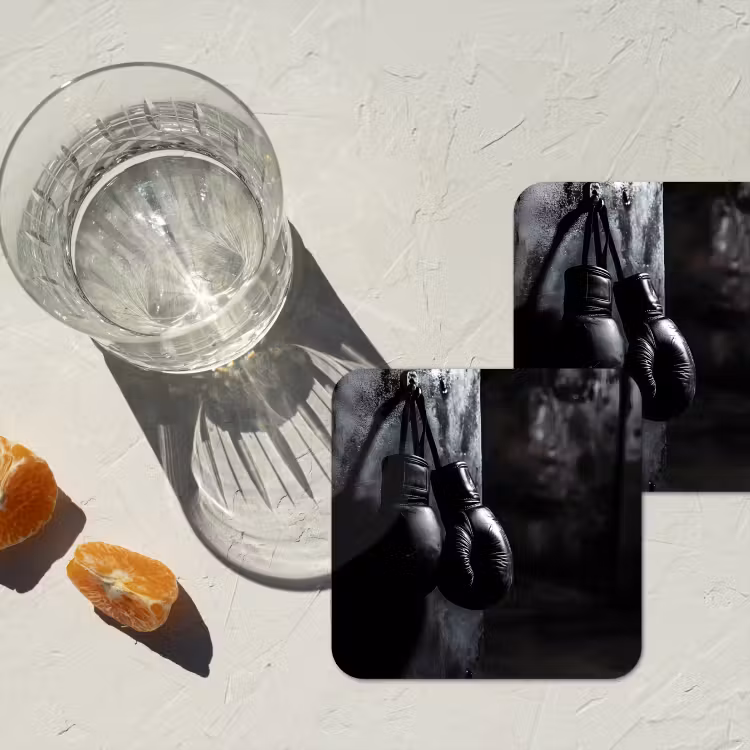 Bokshandschoenen - Muur - Duister - Zwart onderzetter kurk middel -sfeer4