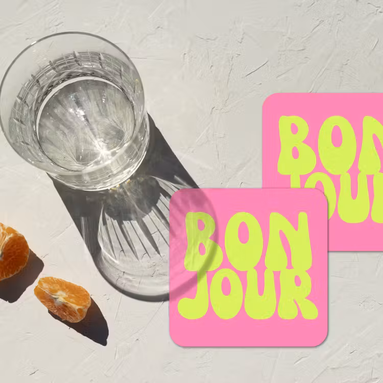 Bonjour - Roze - Fel groen onderzetter kurk middel -sfeer4