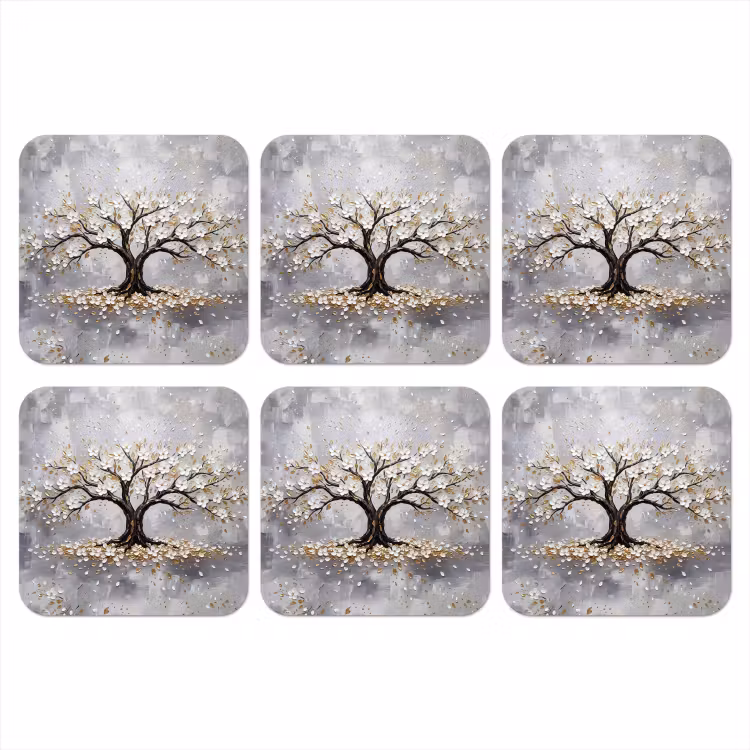 Boom - Bloemen - Natuur - Abstract - Wit onderzetter kurk middel -3d