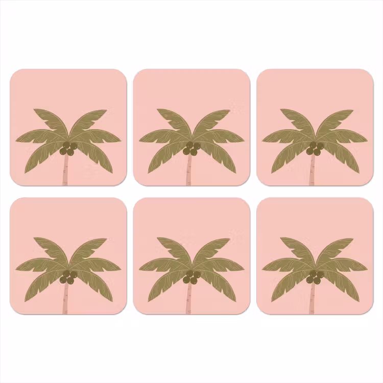 Boom - Palm - Natuur - Illustratie - Roze onderzetter kurk middel -3d