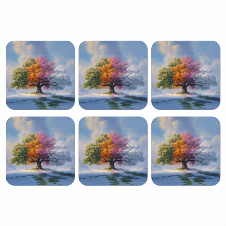 Boom - Seizoenen - Winter - Landschap onderzetter kurk middel -3d