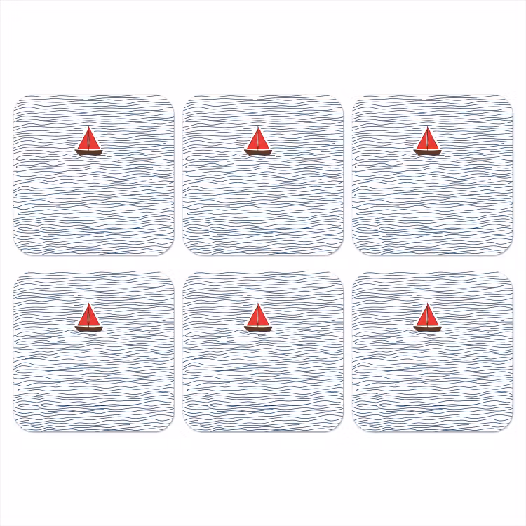 Boot - Water - Rood - Illustratie - Minimalistisch onderzetter kurk middel -3d