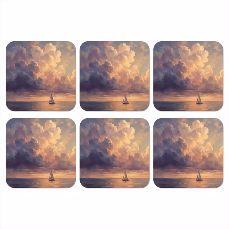 Boot - Zonsondergang - Zee - Natuur - Goud onderzetter kurk middel -3d