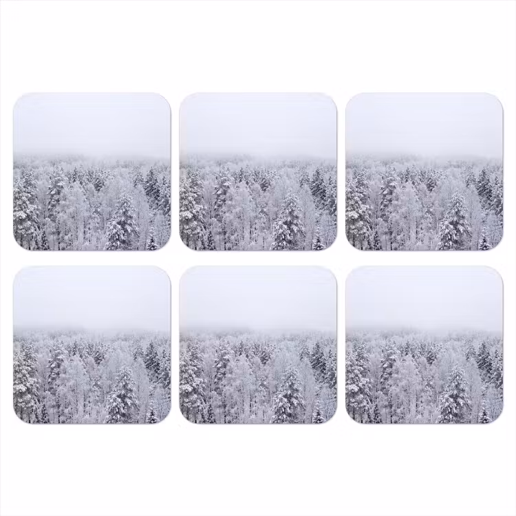 Bos - Sneeuw - Winter - Natuur - Wit onderzetter kurk middel -3d