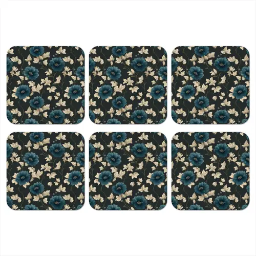 Botanisch - Bloemen - Blauw onderzetter kurk middel 366 -3d