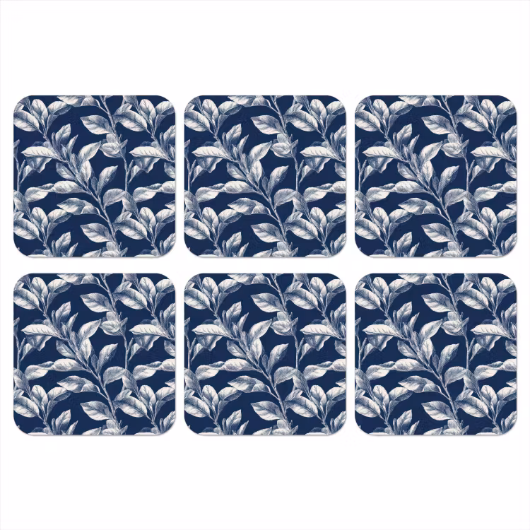 Botanisch - Patroon - Blauw onderzetter kurk middel 366 -3d