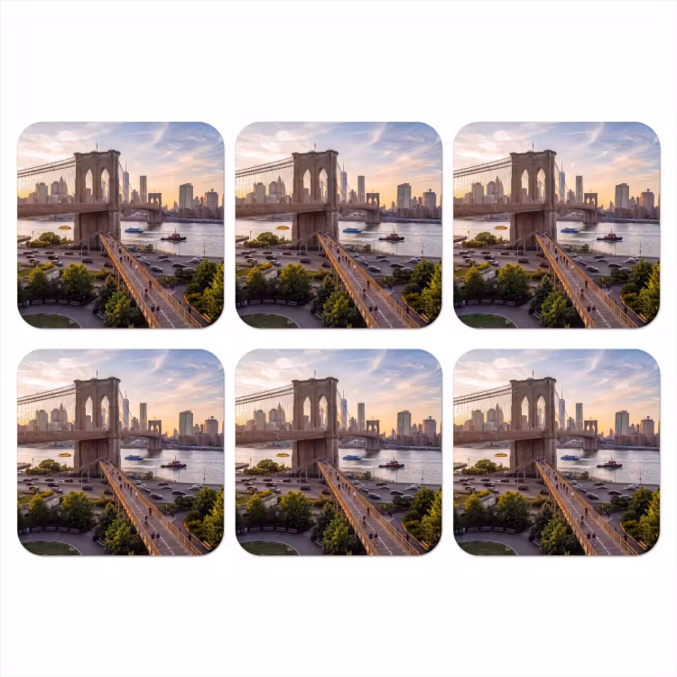 Brug - Rivier - Stad - Zonsondergang - Architectuur onderzetter kurk middel -3d