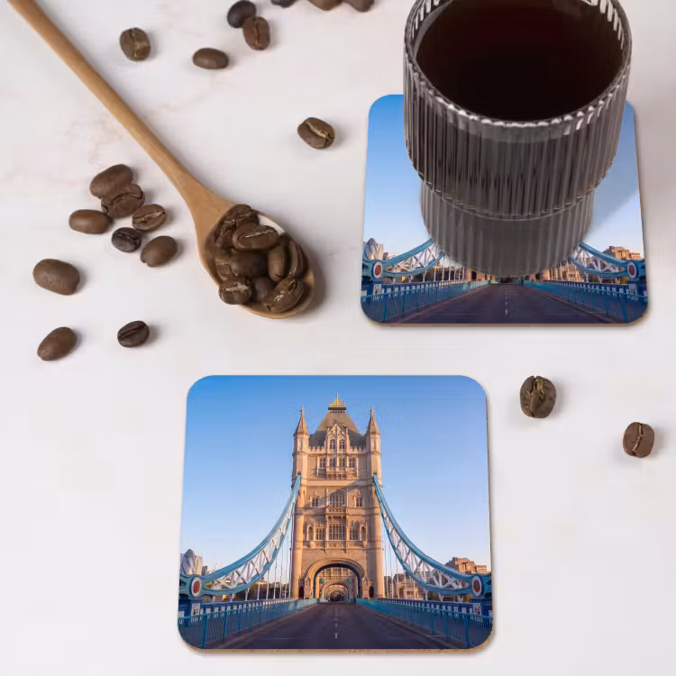 Brug - Toren - Architectuur - Klassiek - Blauw onderzetter kurk middel -sfeer2