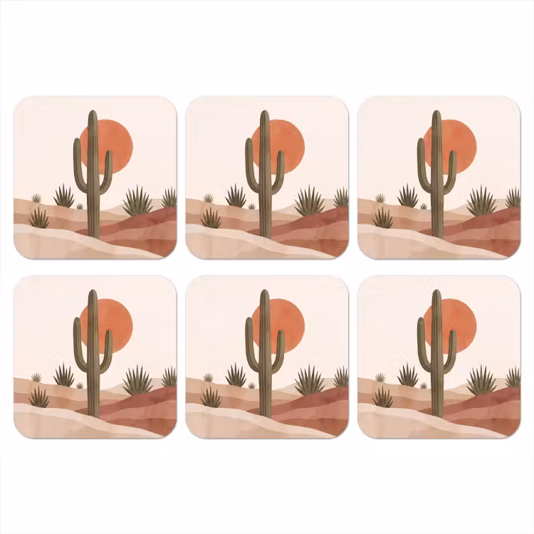 Cactus - Duinen - Modern - Landschap - Groen onderzetter kurk middel -3d