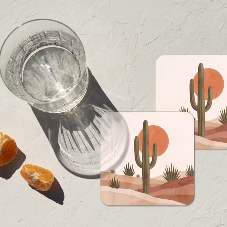 Cactus - Duinen - Modern - Landschap - Groen onderzetter kurk middel -sfeer4