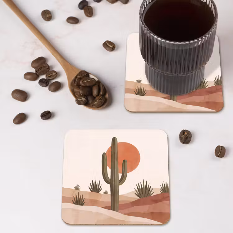 Cactus - Duinen - Modern - Landschap - Groen onderzetter kurk middel -sfeer2