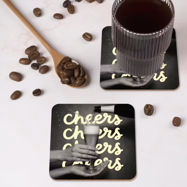 Cheers - Wijn - Zwart - Wit onderzetter kurk middel -sfeer2