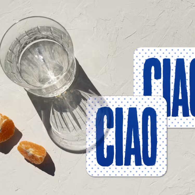Ciao - Stippen - Roze - Wit onderzetter kurk middel -sfeer4