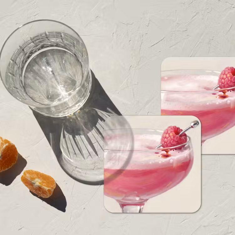 Cocktail - Framboos - Drank - Modern - Roze onderzetter kurk middel -sfeer4
