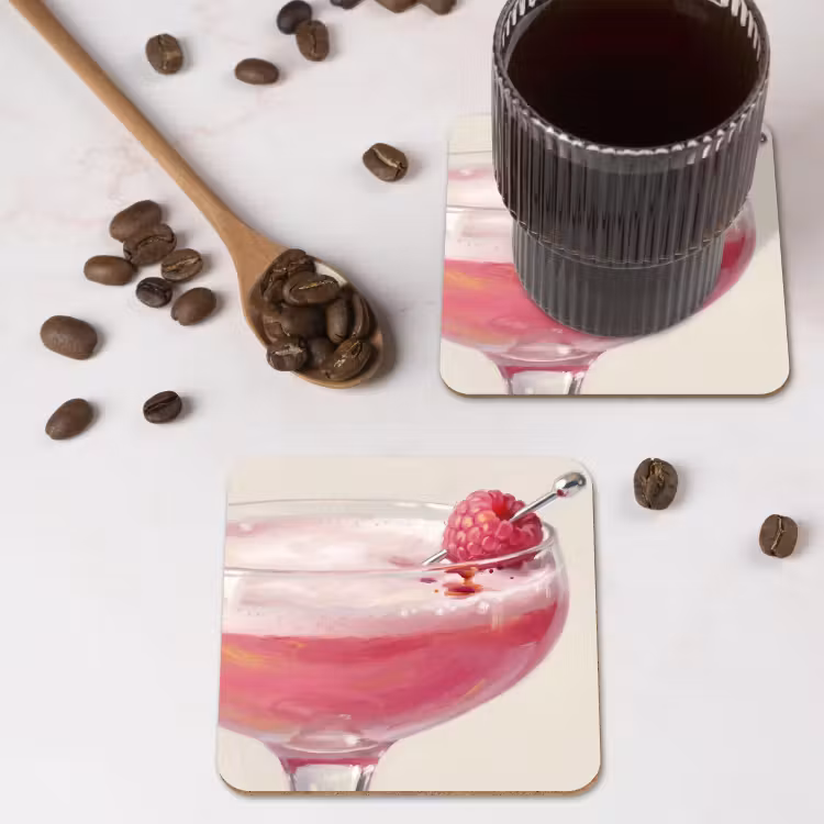 Cocktail - Framboos - Drank - Modern - Roze onderzetter kurk middel -sfeer2