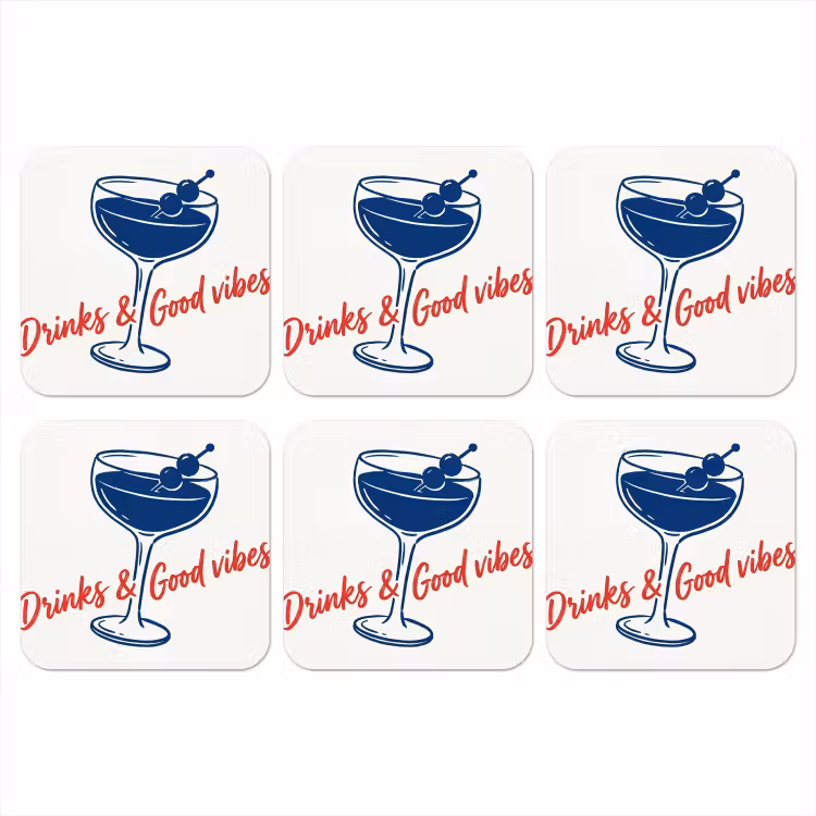 Cocktail - Glas - Illustratie - Blauw - Wit onderzetter kurk middel -3d