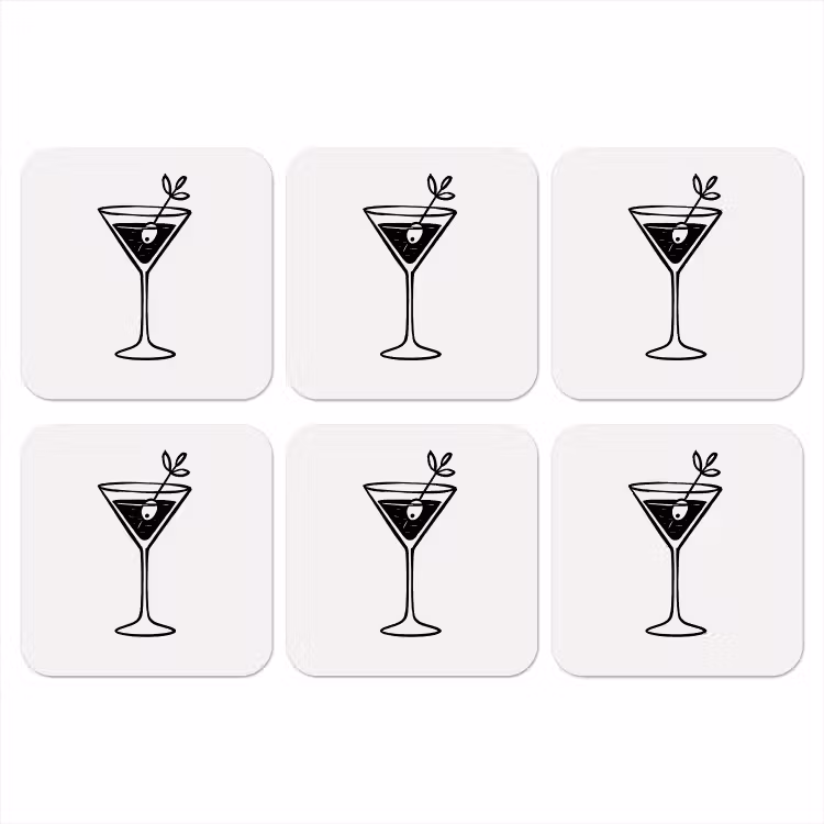 Cocktail - Glas - Olijf - Minimalistisch onderzetter kurk middel -3d