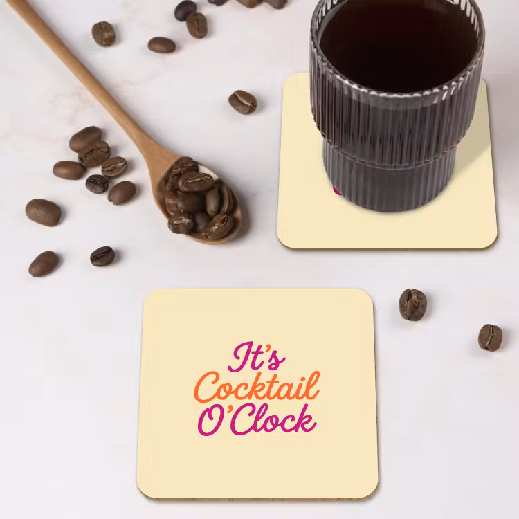 Cocktail O'Clock - Geel - Retro onderzetter kurk middel -sfeer2