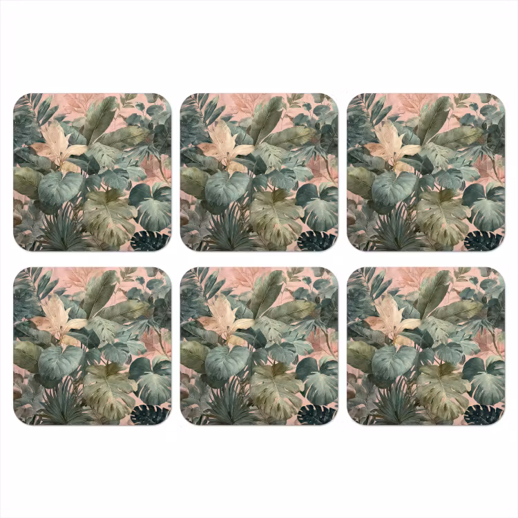 Compositie van bladeren - Groen - Roze onderzetter kurk middel -3d
