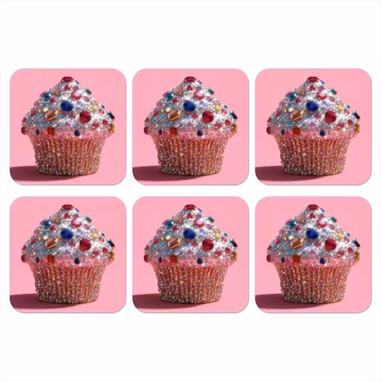 Cupcake - Kleurrijk - Edelstenen onderzetter kurk middel -3d