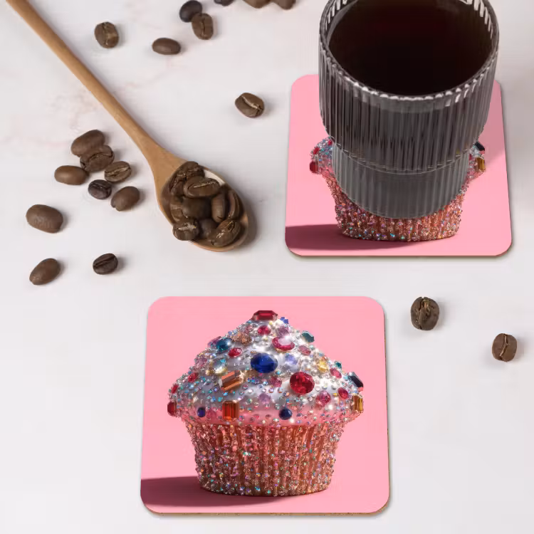 Cupcake - Kleurrijk - Edelstenen onderzetter kurk middel -sfeer2