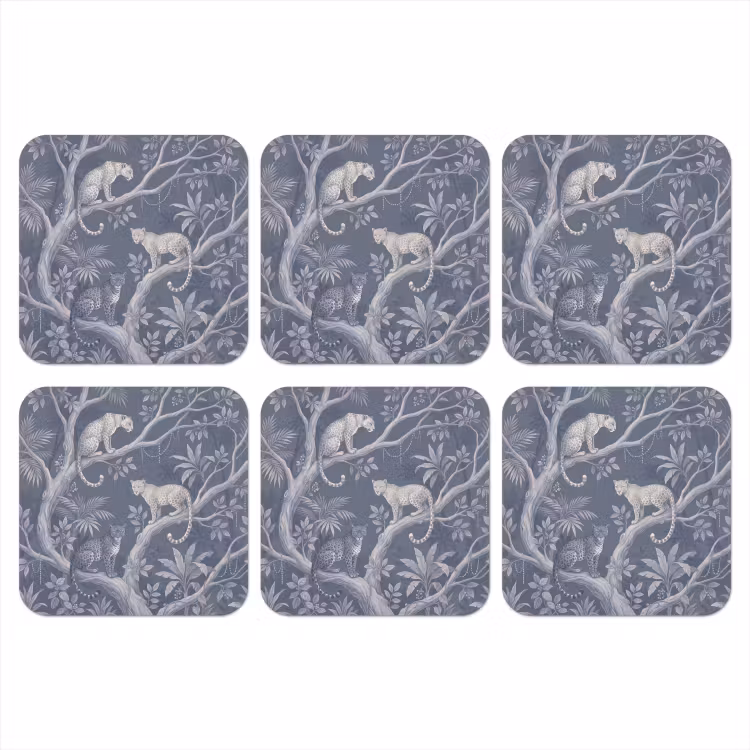 Dieren - Jungle - Illustratie - Bomen - Blauw onderzetter kurk middel -3d