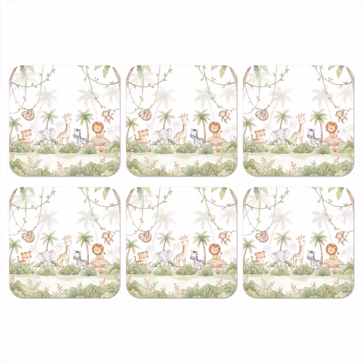Dieren - Jungle - Pastel onderzetter kurk middel -3d