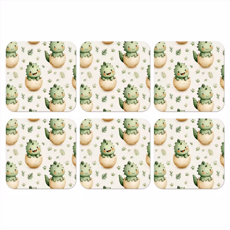 Dino - Eieren - Groen onderzetter kurk middel 366 -3d