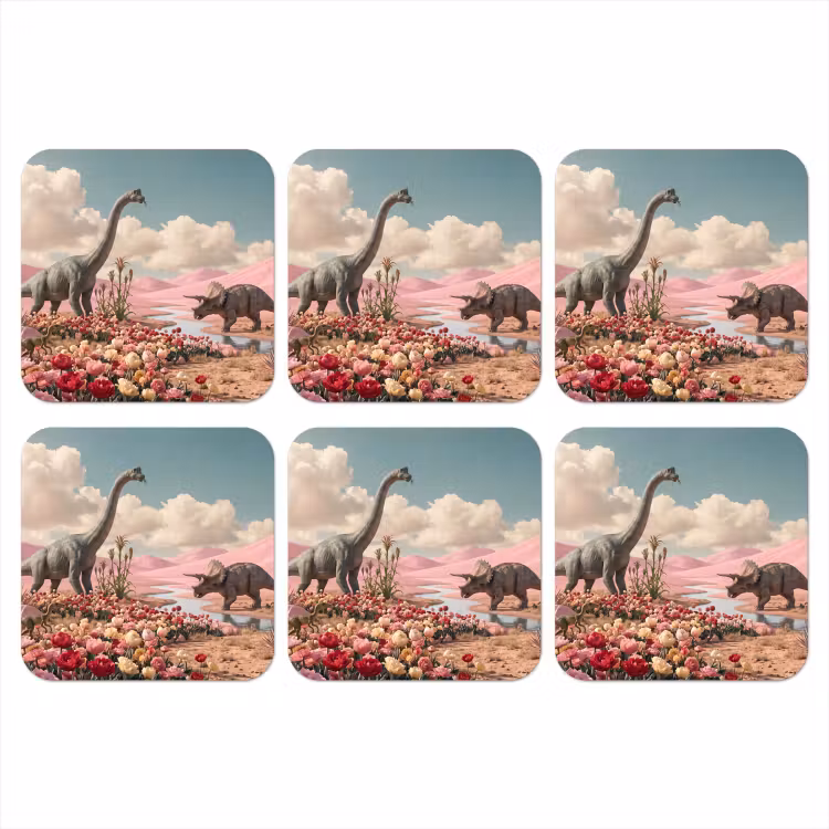 Onderzetter - Dinosaurus - Roze - Landschap - Dinosaurus - Roze - Landschap onderzetter kurk middel